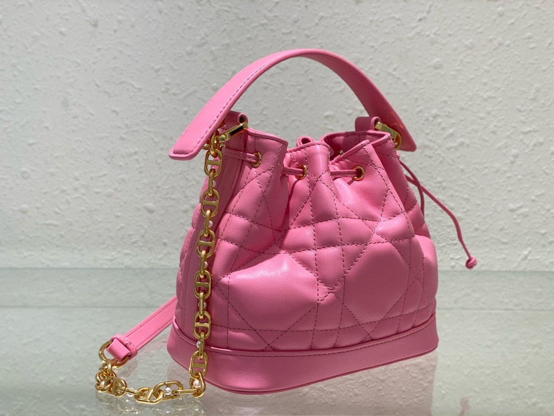 Small Dior Jolie Bucket Bag Candy Pink Macrocannage Lambskin and Calfskin